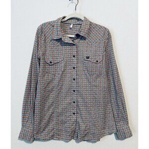 Cinch Top Womens XL Geo Print Rodeo Snap Button Long Sleeve Western Cowgirl